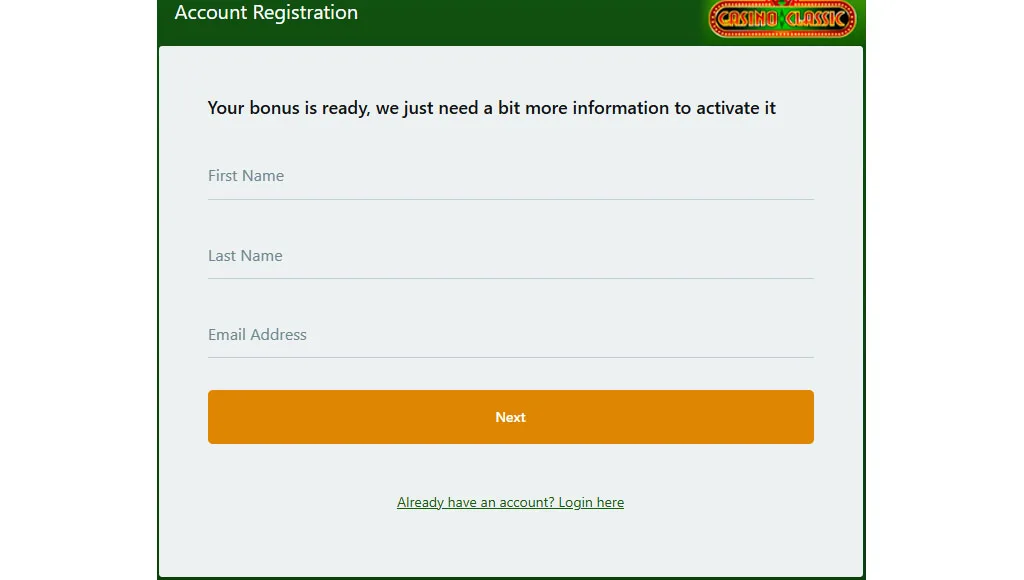 Classic Casino registrace