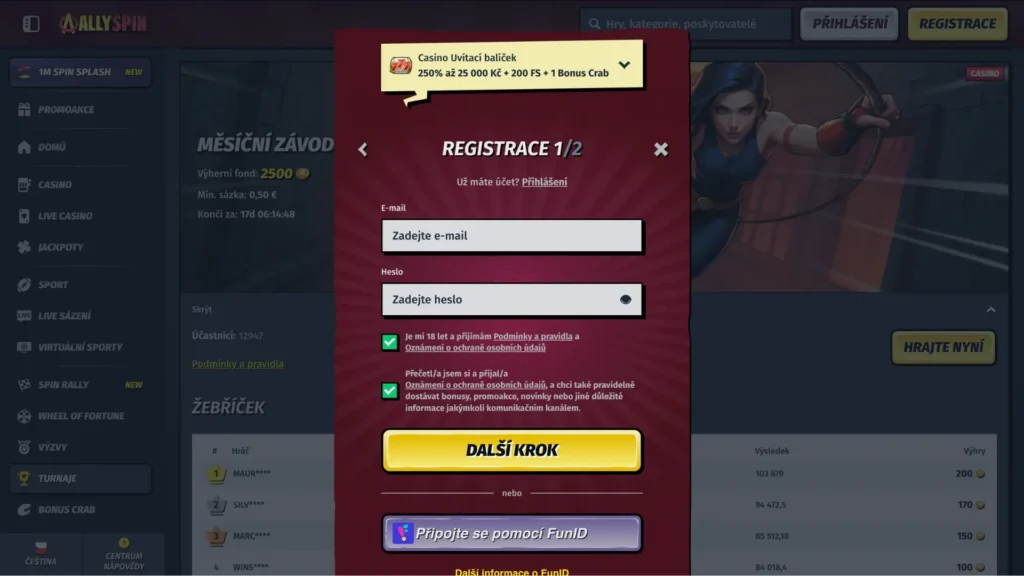 Registrace v Allyspin Casinu