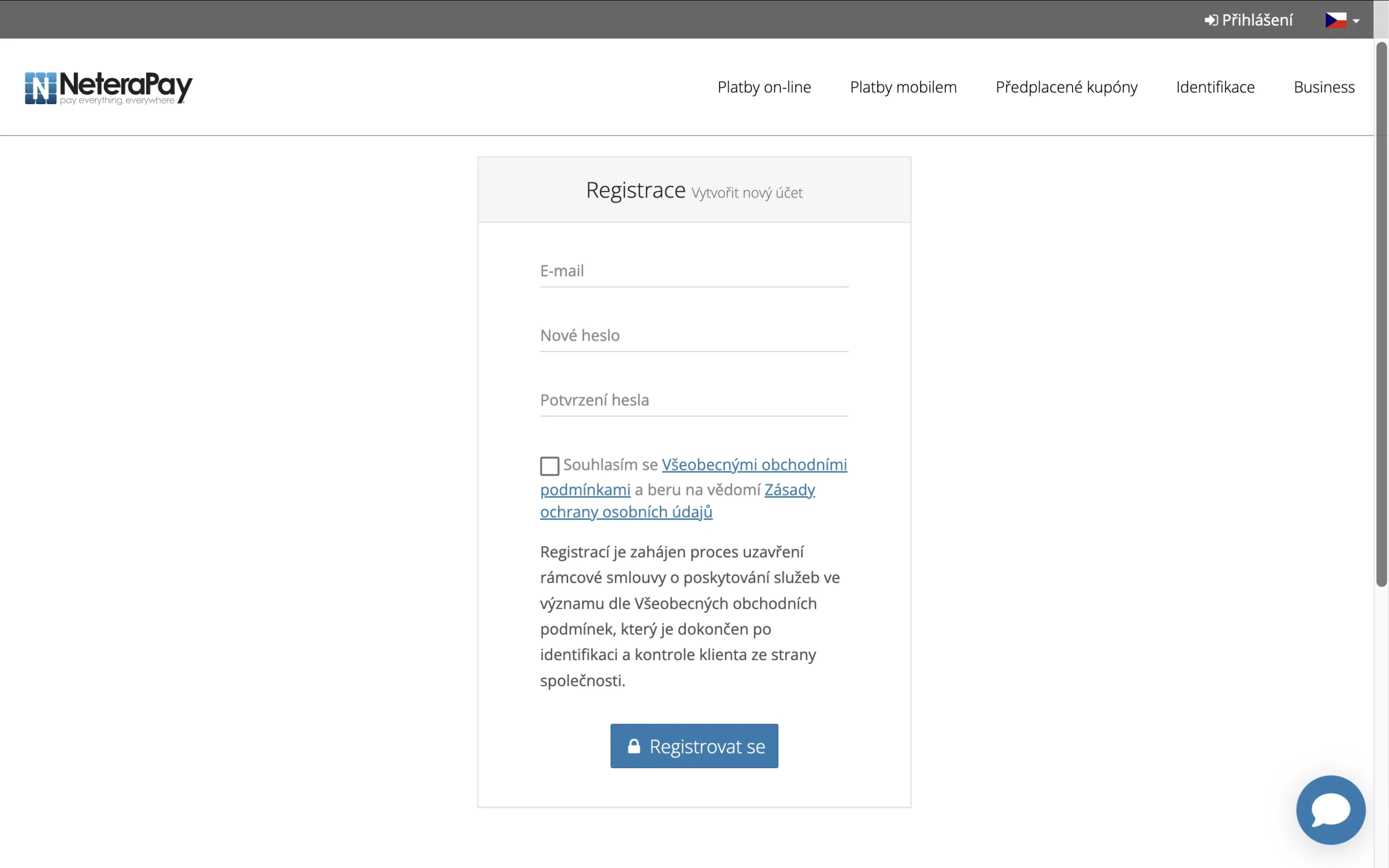 registrace Neterapay