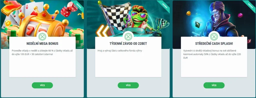 Pravidelné bonusy 22bet
