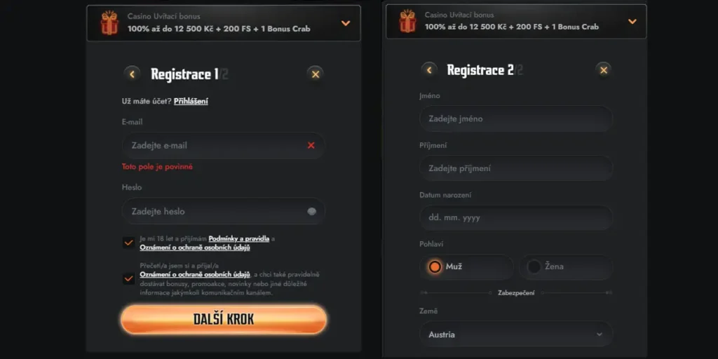 Krok za krokem registrace