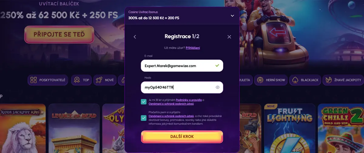 Registrační bonus 62 500 Kč