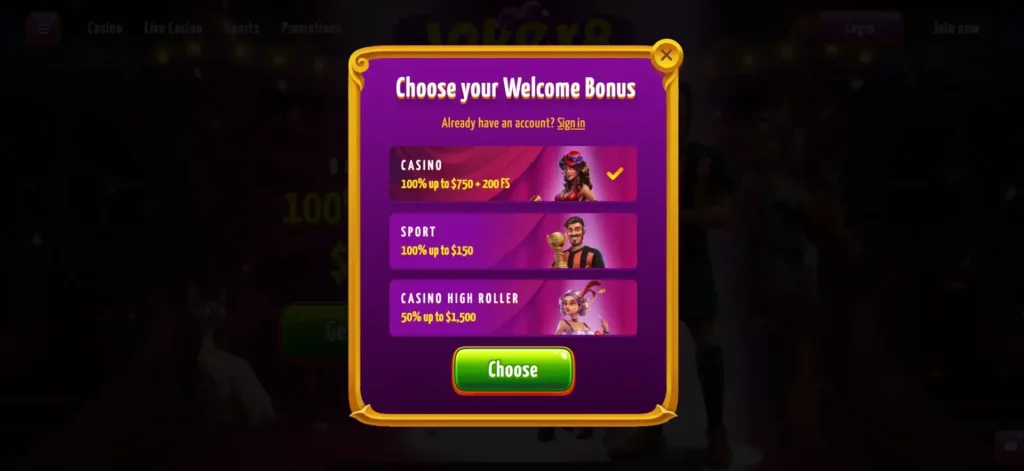 Registrace v Joker8 casino