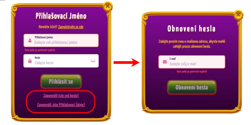 Postup pro získání nového hesla