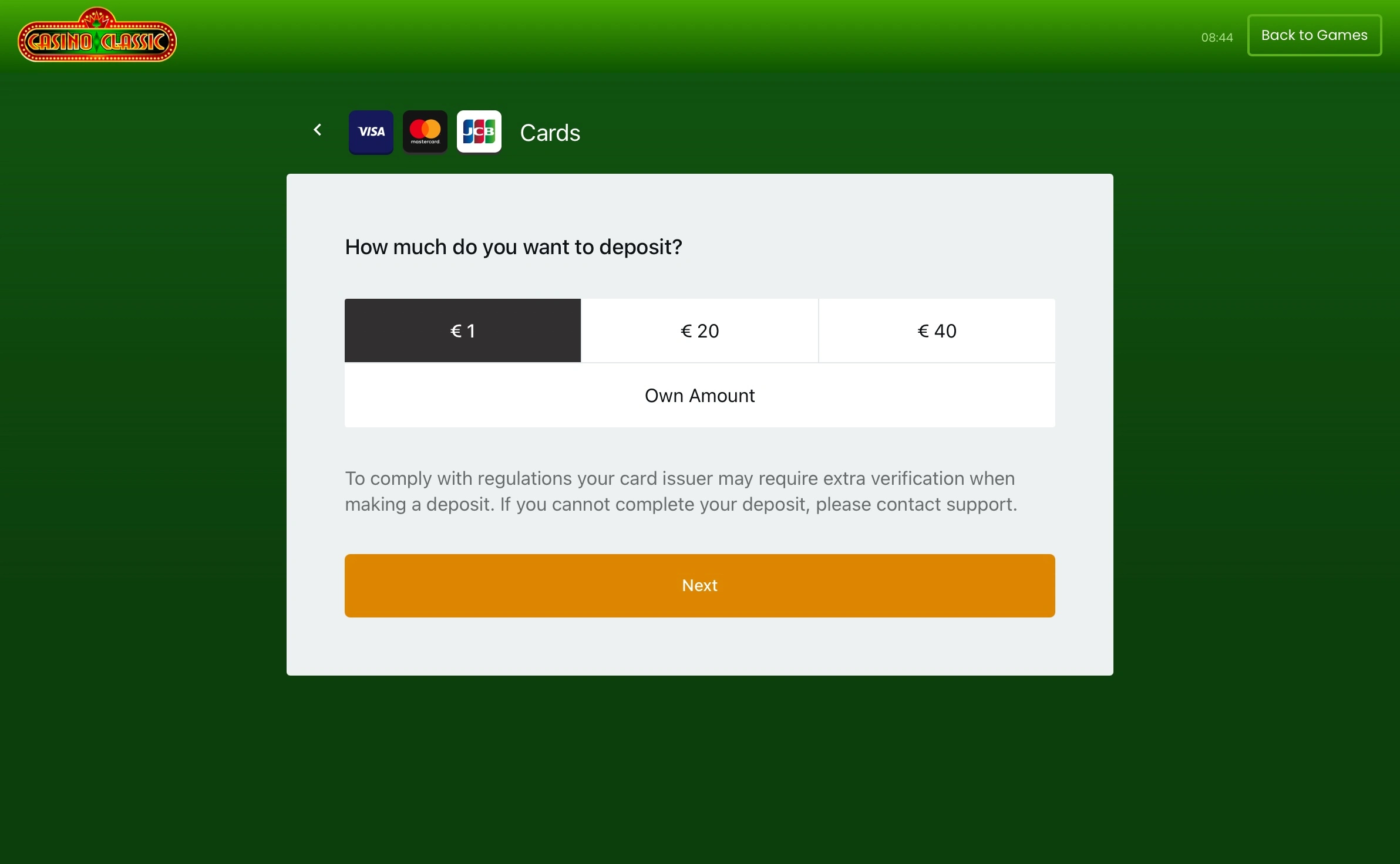 Casino Classic vklad přes Visa