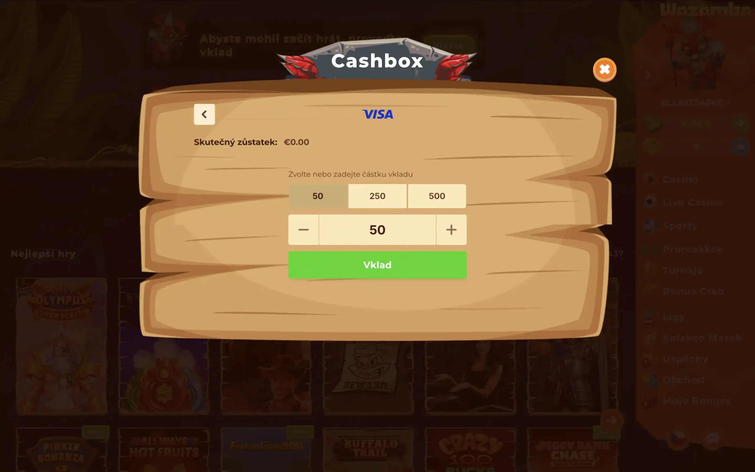 Wazamba vklad přes Visa