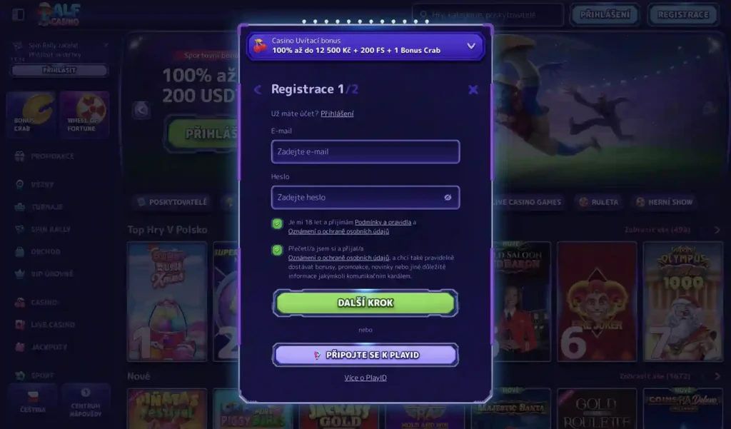 Registrace v casinu Alf