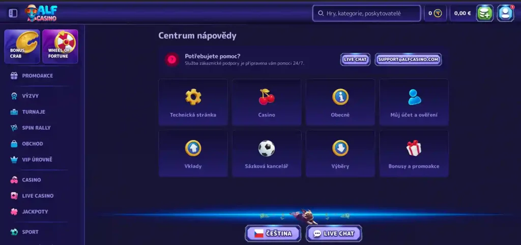 Zákaznický servis v Alf Casinu