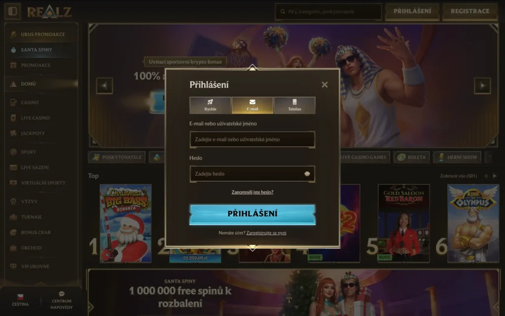 Přihlášení v casinu Realz