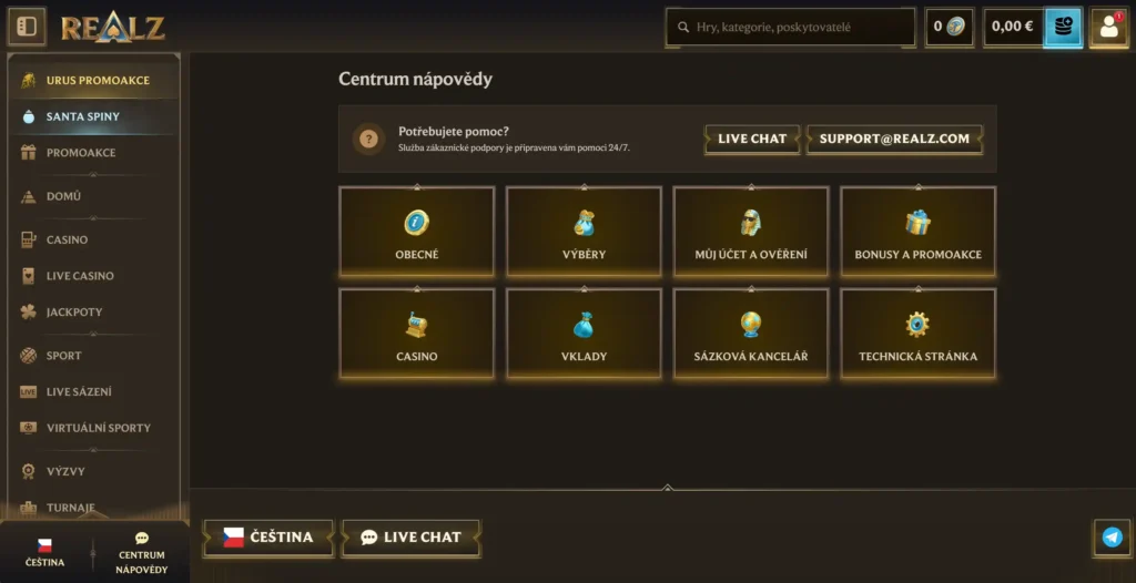 Zákaznická podpora Realz casino