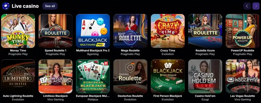 Live casino v NV casinu