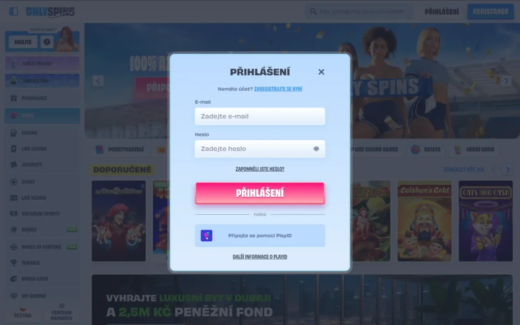 Přihlášení v kasinu OnlySpins