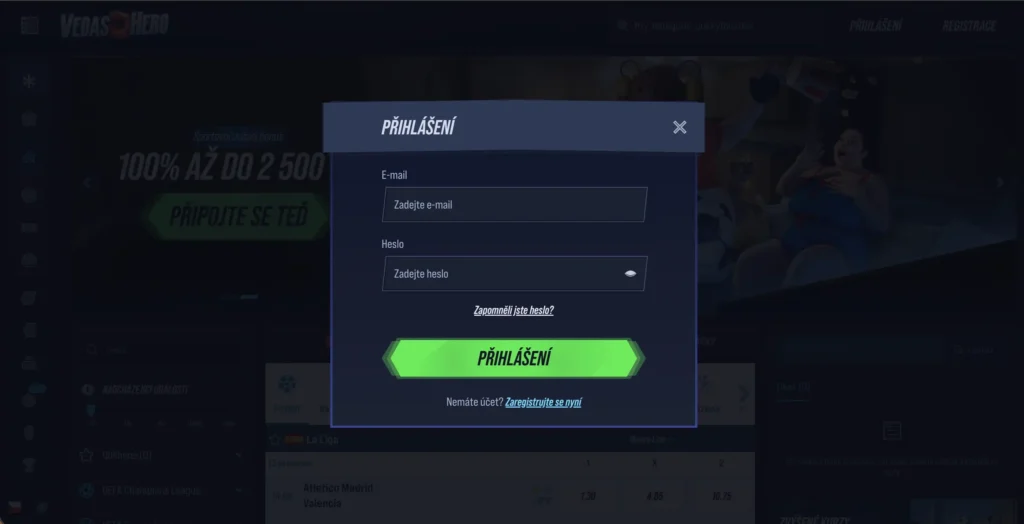 Přihlášení v VegasHero kasinu
