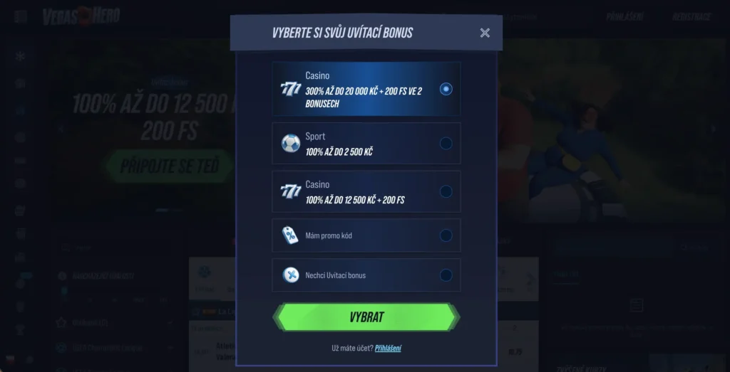 Registrace v kasinu VegasHero
