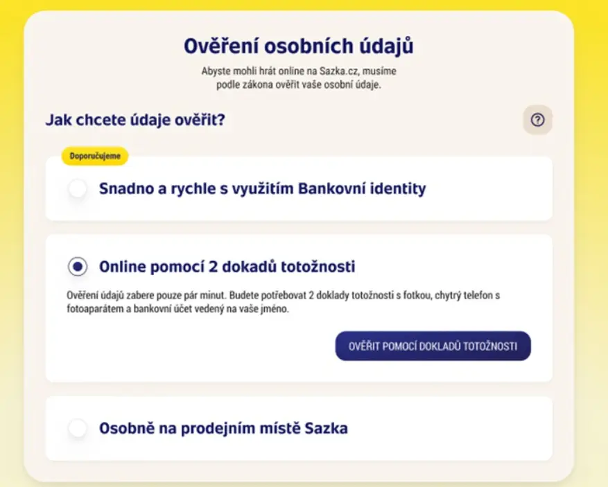 Sazka hry registra - ověření údajů