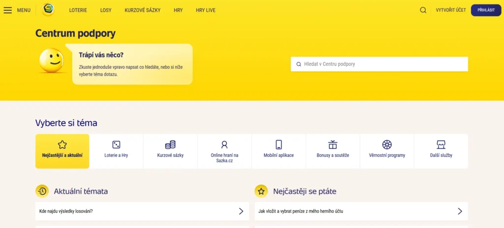 Sazka hry přihlášení centrum podpory
