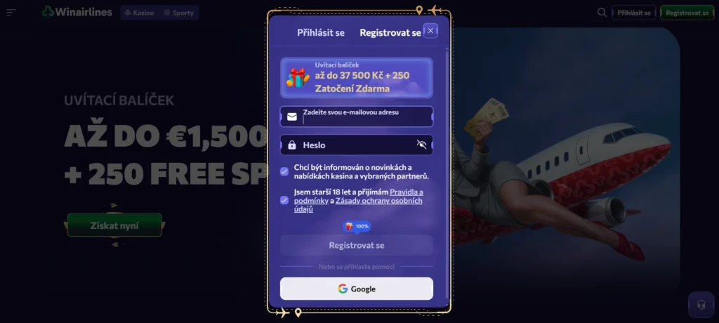Registrace Winairlines Casino