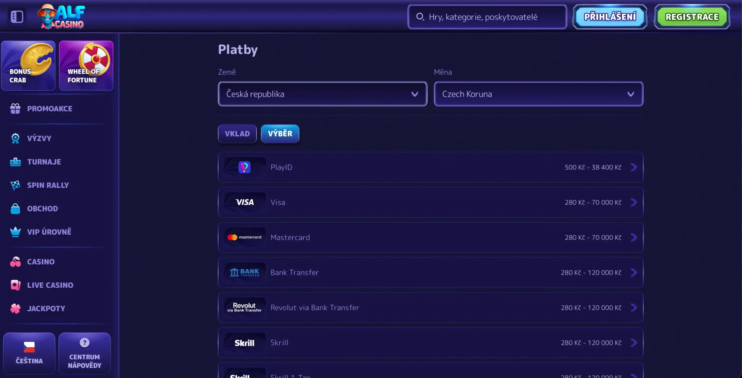 Alf casino výběr přes PlayID