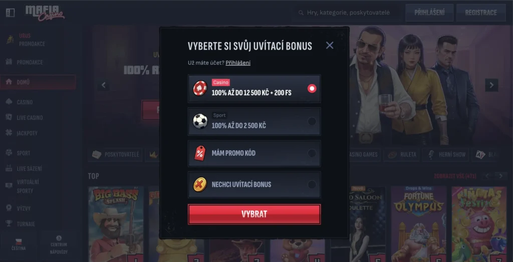 Vyberte si svůj uvítací bonus