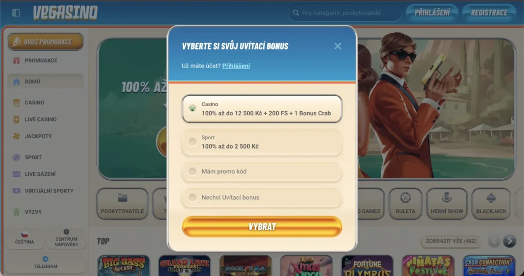 Registrace v kasinu Vegasino