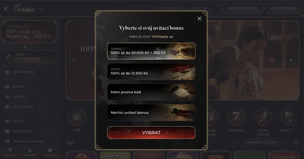 Registrace v casinu Casina