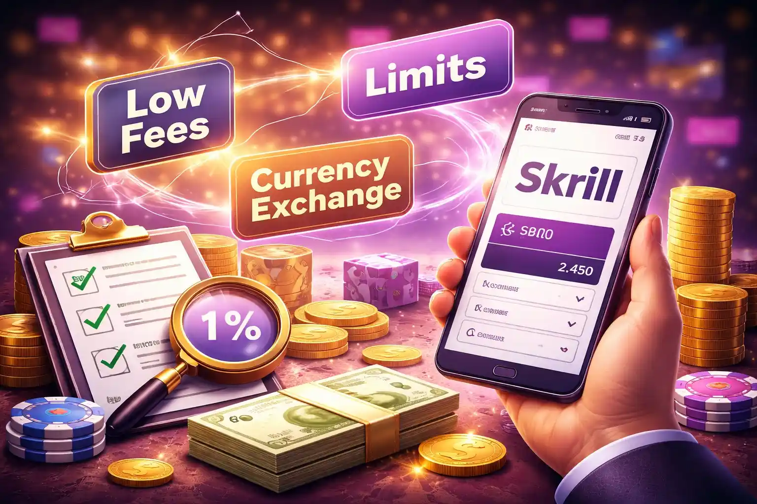 Poplatky a limity při výběru přes Skrill