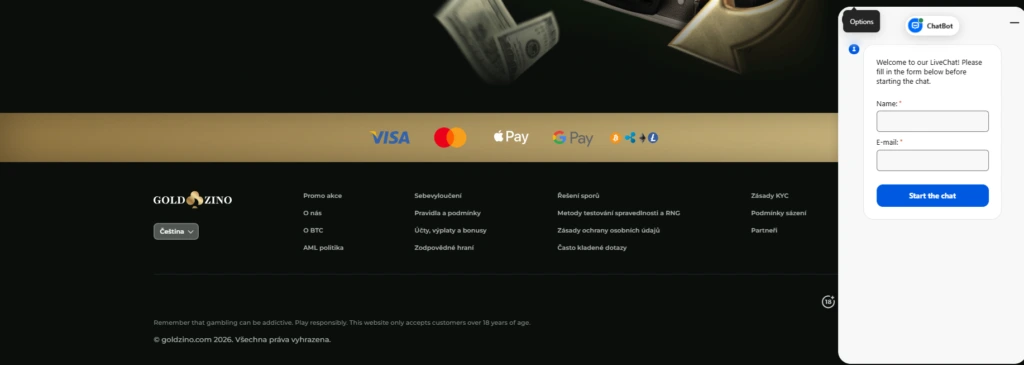 Goldzino Casino zákaznická podpora