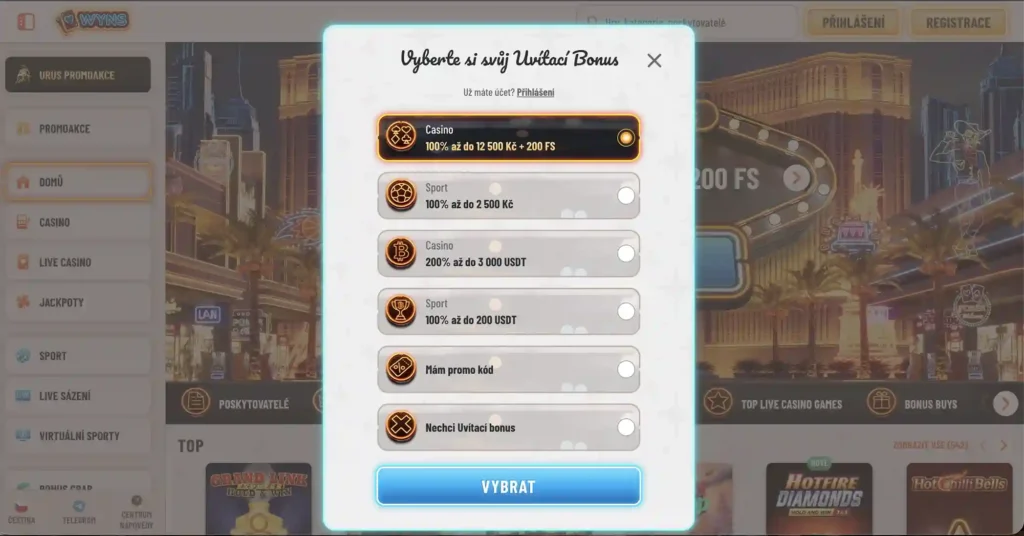 Registrace v kasinu Wyns