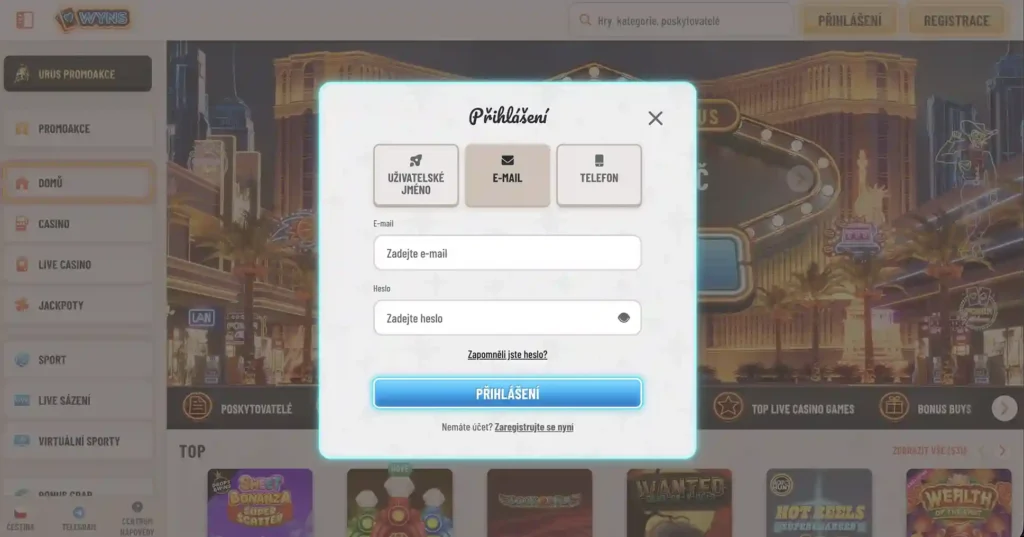 Přihlášní v kasinu Wyns