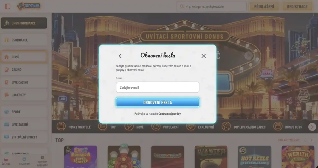 Obnovené hesla v kasinu Wyns