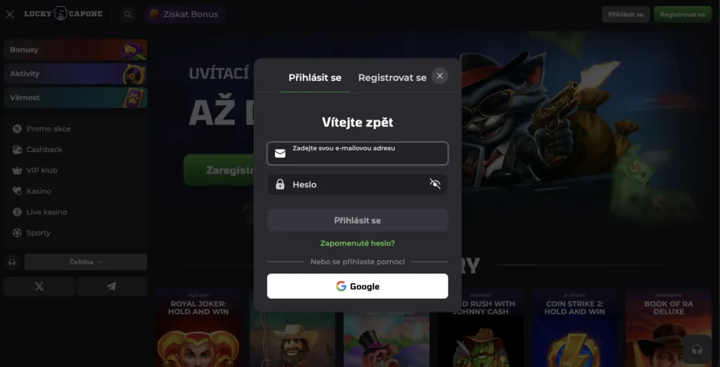 Přihlásení v kasinu LuckyCapone
