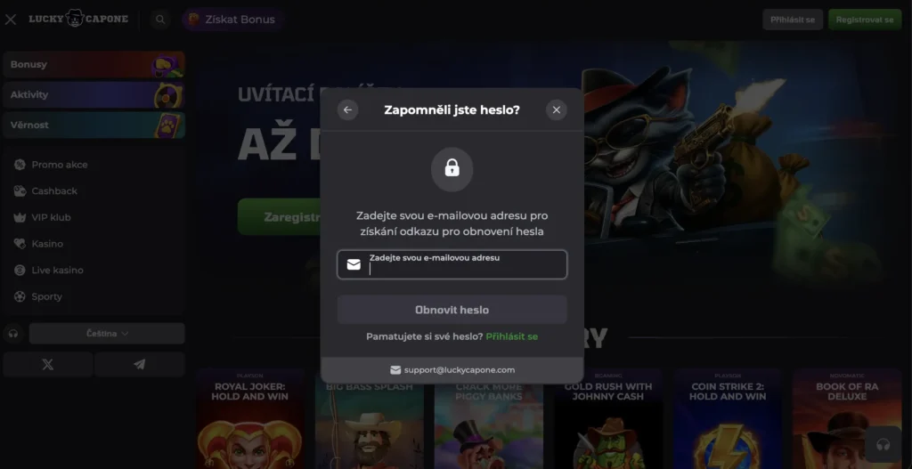 Zapomenuté heslo v kasinu LuckyCapone