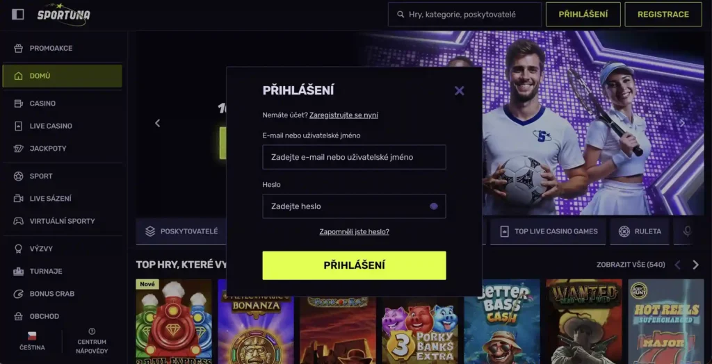 Přihlášení Sportuna casino