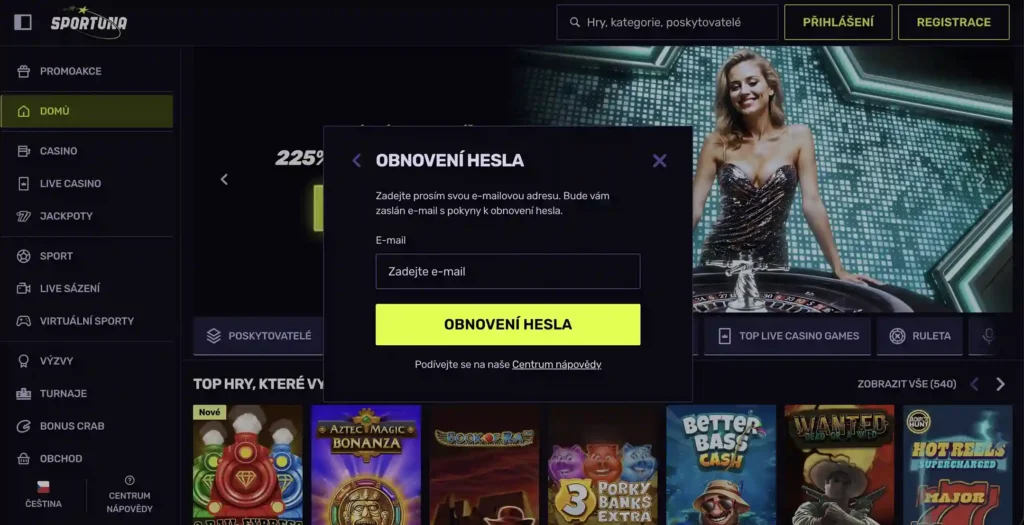 Obnovení hesla Sportuna casino