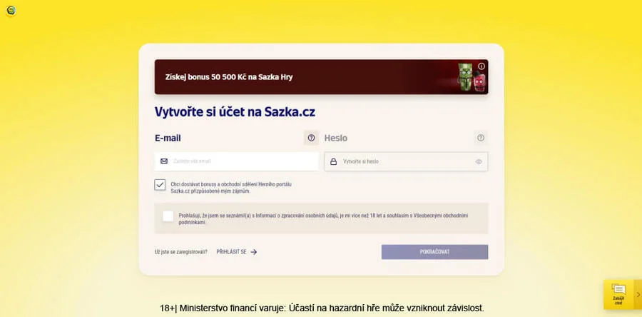 Registrace na Sazka hry