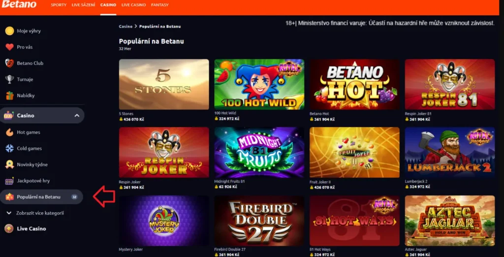 Betano casino nabídka