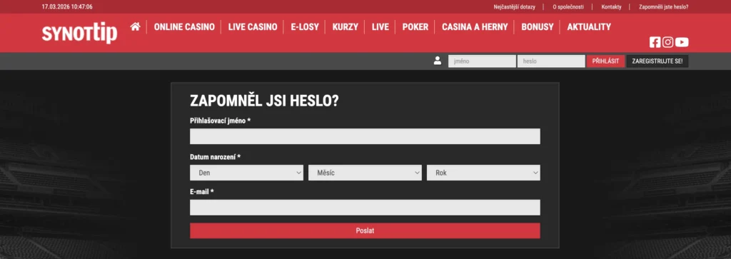 Synottip obnovit heslo