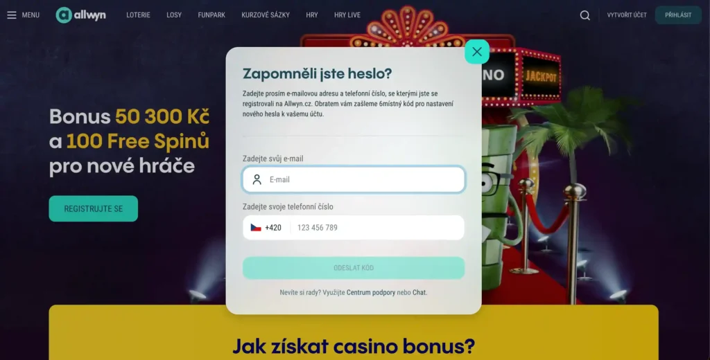 Obnovění hesla Sazka hry