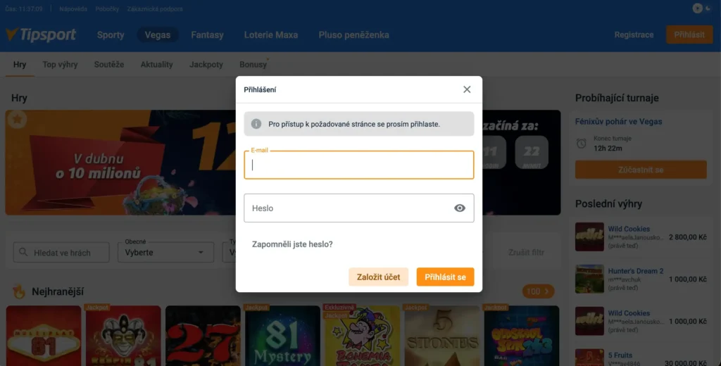 Tipsport přihášení