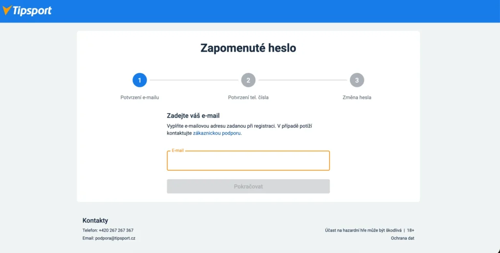 Tipsport zapomenuté heslo