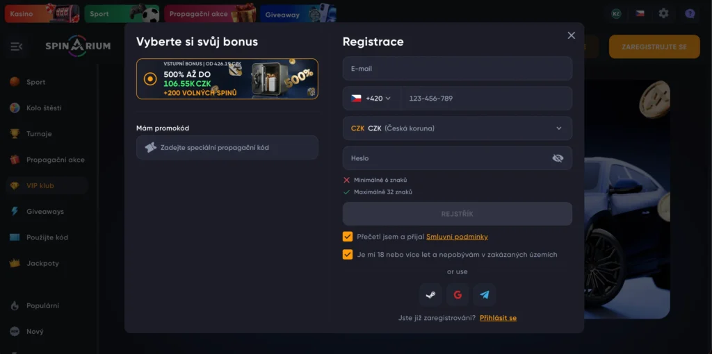 Registrace Spinarium