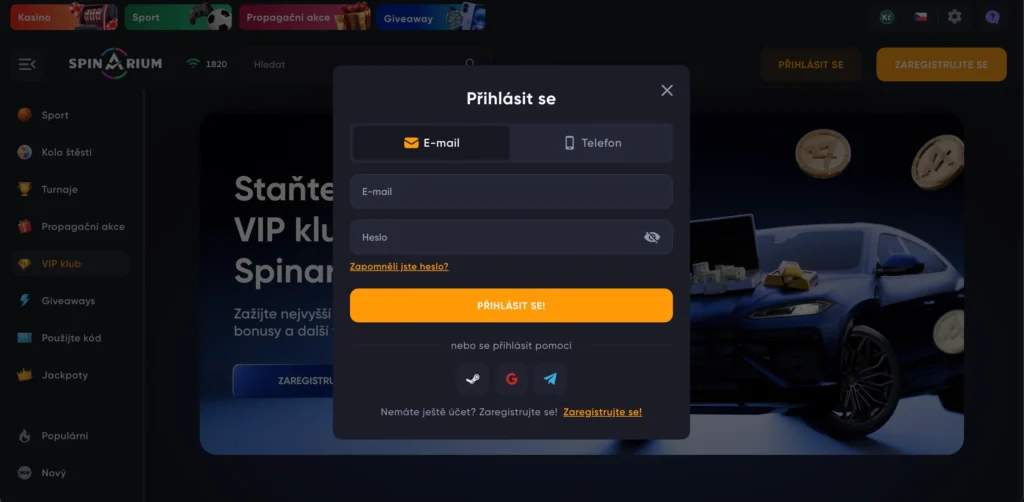 Přihlášení Spinarium