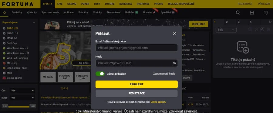 Fortuna přihlášení