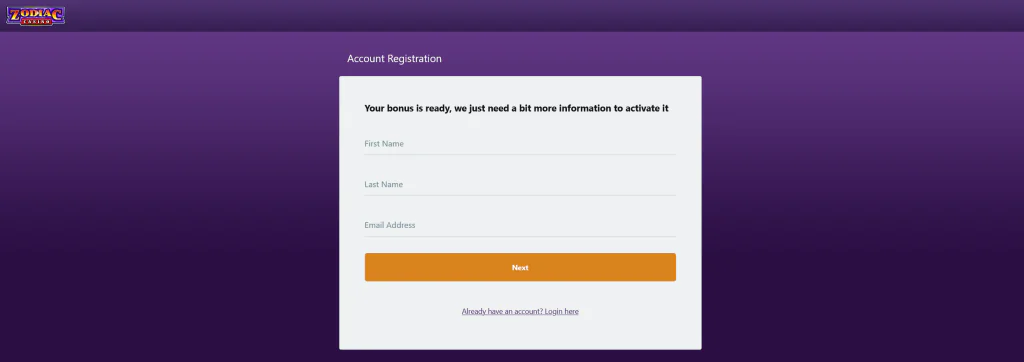 Registrace v Zodiac Casino do 2 minut