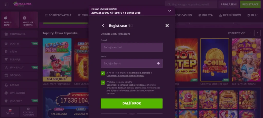 Malina Casino registrace