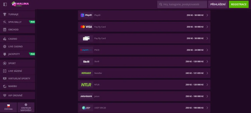 Malina Casino Vklady