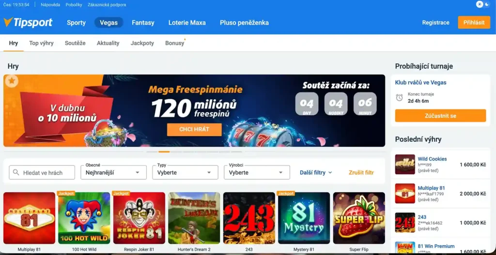 Tipsport herní nabídka