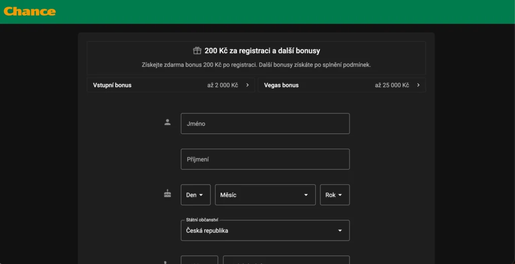 Registrace casino Chance