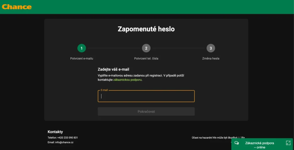Zapomenuté heslo kasino Chance