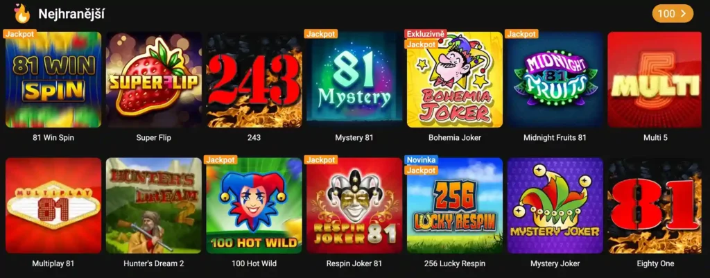 Chance Vegas herní nabídka